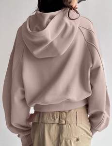 Sudadera con capucha corta informal personalizada para mujer, tejido transpirable de alta densidad, sudadera corta con capucha para mujer - Product Image 3