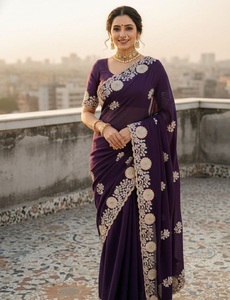 Indian Ethnic Beautiful and Elegant <b>Saree</b> with Embroidery Work for Partywear and Wedding Occasion for Women Fancy Trendy Outfit - Product Image 1