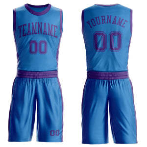 Ensemble d'uniformes de basketball personnalisés pour adultes – Maillot sans manches et short – Tenue d'équipe bleu et violet respirante 100 % polyester pour entraînement et match - Product Image 4