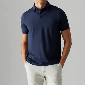 Men's Navy Blue Short Sleeve Polo Shirt Solid Color Casual Regular Fit Button Front Woven Cotton Oxford Style - Product Image 1