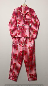 Luxurious Summer Autumn Eco-Friendly Breathable Strawberry Print Cotton Pajama Set for Women Long Sleeve Button Shirt Matching - Product Image 5
