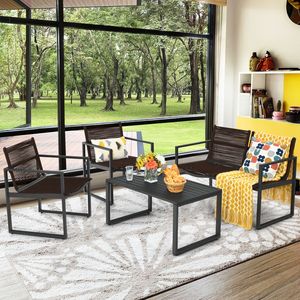 Ensemble de conversation de jardin 4 pièces en acier avec canapé et causeuse au design ergonomique – Idéal pour la cour, le bord de piscine ou le balcon - Product Image 3
