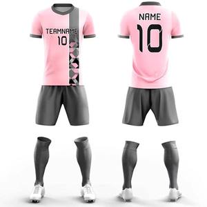Conjunto de Uniforme de Fútbol Personalizado Rosa y Gris, Camiseta, Pantalones Cortos y Calcetines Sublimados con Nombre y Número - Product Image 2