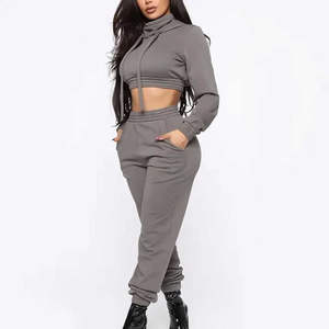 ชุดสูทกันเหงื่อของผู้หญิงชุดออกกำลังกายผ้าฝ้ายมีฮู้ดและกางเกงซับเหงื่อสำหรับฤดูหนาว - Product Image 1