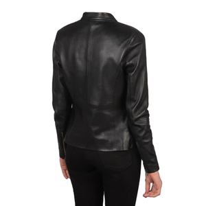 Veste de motard en cuir noir de haute qualité OEM, design décontracté avec fermeture éclair, col montant, logo frontal pour la saison hivernale - Product Image 6