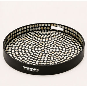 Round Metal Serving <b>Tray</b> With Polished Dot Pattern Modern Design Durable <b>Black</b> Finish - Product Image 1