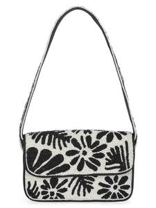 Black White Floral Bag Daisy Beaded Purse Flower Pattern <b>Handbag</b> Monochrome Shoulder Bag Botanical Bead Bag - Product Image 1