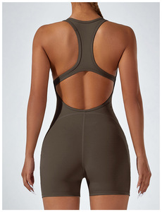 Women's Pink Racerback Seamless Yoga <b>Jumpsuit</b> High Waist Shorts Solid Color Spandex Polyester 1 Piece Activewear - Product Image 6