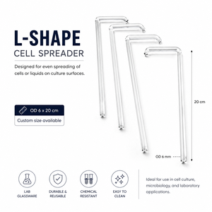 G015-06-14-A Baguette d'agitation en verre en forme de L 6x20 cm. Baguettes d'agitation en verre de longueur personnalisée, type 1, en verre borosilicate, fabrication OEM - Product Image 2