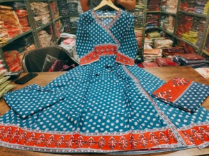 Traje Salwar Kameez Anarkali de Algodón para Mujer, Estampado Ajrakh, Estilo Tradicional, Largo hasta el Suelo, Ropa Casual, Estilo India Pakistán - Product Image 5