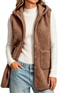 Top Quality Women's Brown Hooded Sherpa Fleece Vest <b>Longline</b> Snap Button Sleeveless Jacket Warm <b>Waistcoat</b> Winter Wear OEM - Product Image 4