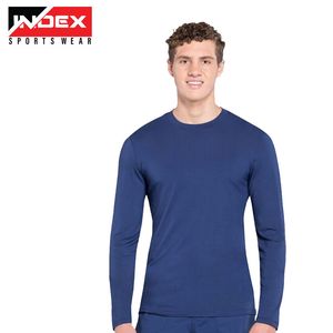 Index Men's White <b>Long</b> <b>Sleeve</b> Performance <b>Undershirt</b> Cotton Polyester Knitted Breathable Sportswear Top - Product Image 2