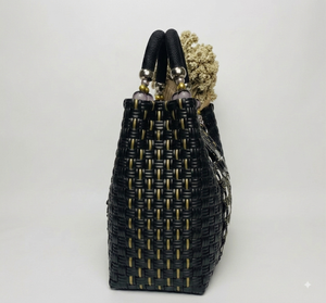 Handmade Woven Plastic Tote Bag Fashion Vintage Pearl Beaded Handle Summer Beach Shopping <b>Handbag</b> Custom Eco Friendly Tote Bag - Product Image 3