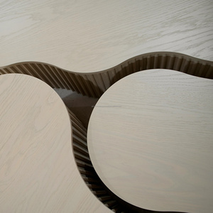 Premium Ripple Design Mango Wood Nesting Coffee Tables Contemporary Top Nest Coffee Table Duo Modern Ripple Texture 1-3 Year - Product Image 6