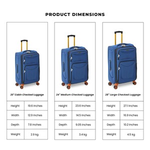 Blue Polyester Luggage With 4 <b>Wheels</b> Soft Handle Zipper Closure Lightweight Travel <b>Suitcase</b> Modern Design Unisex - Product Image 6