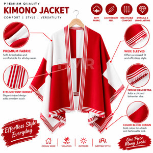 เสื้อคลุมโปโลลายทางสีแดงขาว แขนทรงปีกค้างคาว ยาว สวมใส่สบาย สำหรับพี่น้องสมาคมนักศึกษาหญิง HMR ผลิตจากอะคริลิก 100% ลายทอ - Product Image 6