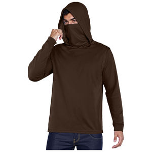 Pull à capuche à manches longues pour hommes, couleur unie, protection UV, vêtements de pêche, marron - Product Image 6