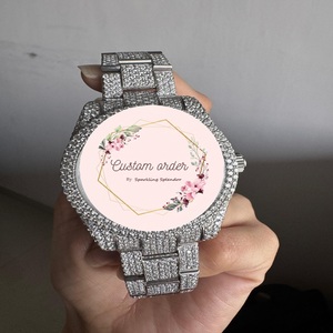 Reloj Hip Hop Moissanite Totalmente Cubierto de Diamantes, Esfera Arábiga Arcoíris, Acero Inoxidable, Analógico, Correa de 20mm, Cristal, Joyería para Hombres Rapper, Fiesta - Product Image 5