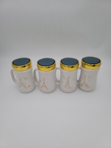 Ensemble de tasses en céramique King Queen avec couvercle doré, tasses pour couple, cadeau de mariage, design moderne et luxueux - Product Image 5
