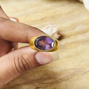 Market Favorite Bohemian Amethyst <b>Rings</b> Minimalist Brass Band <b>Women</b> 18k Gold Plated Chunky <b>Signet</b> Cocktail <b>Ring</b> Third Party - Product Image 3