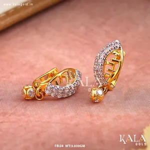 Pendientes de Clip Estilo Bali de Oro de 18K Kala Gold Luxury para Mujer, con Diamantes de Corte Brillante, Estilo Étnico Moderno, con Microincrustaciones, a la Moda - Product Image 2
