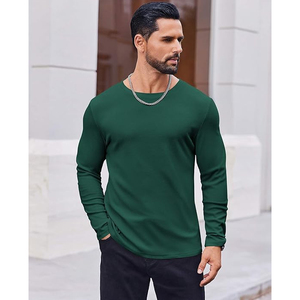 T-shirt uni à manches longues pour homme, col rond en coton, tee-shirt basique, logo personnalisé, streetwear, fournisseur OEM ODM - Product Image 2