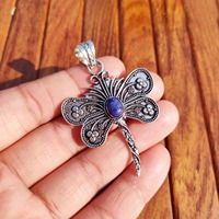 Pendentif unisexe en laiton plaqué or/argent avec motif papillon et lapis-lazuli, protection de l'aura, pour bijoux de mode