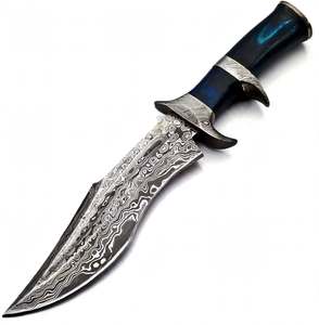 Outil artisanal en acier Damas, manche en résine bleu nacré - Product Image 4