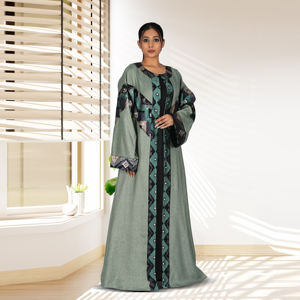Abaya de Lino con Frente Abierto, Diseño Tradicional con Paneles Bordados, Transpirable, Elegante, Modesta, Larga hasta el Suelo, Estilo Árabe, para Oración en Ramadán - Product Image 4