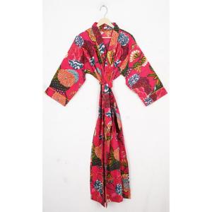 ชุดคลุมกิโมโนผ้าฝ้ายลายดอกโบโฮ ชุดคลุมอาบน้ำพิมพ์ลายบล็อกยาว ชุดคลุมลำลองน้ำหนักเบา ชุดคลุมผูกเอว ชุดคลุมสำหรับใส่พักผ่อน ชุดคลุมผ้าฝ้าย - Product Image 2