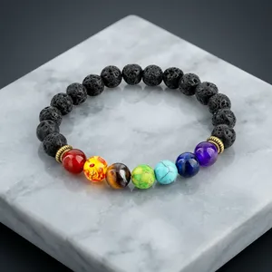 MOIN AGATE หินธรรมชาติเจ็ดจักระลูกปัด 8 มม. สร้อยข้อมือ REIKI กำไลข้อมือสำหรับงานแต่งงานและของขวัญธุรกิจ - Product Image 3