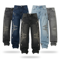 13 Oz Taşlanmış Kot Pantolon Düz Kesim Orta Bel Vintage Sokak Giysisi Düz Renk %100 Pamuk Erkek Dayanıklı Ağır Kışlık