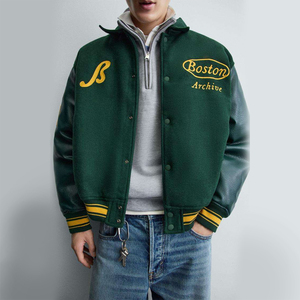 แจ็คเก็ตวาร์ซิตี้ปักลายตามสั่ง แขนหนัง PU สไตล์วินเทจ สำหรับผู้ชายและผู้หญิง รับผลิตจำนวนมากแบบ OEM - Product Image 5