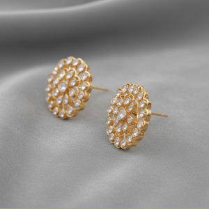 Boucles d'oreilles clous Jessica Creation en moissanite naturelle Polki, argent sterling 925, certifiées par un tiers, tendance, pour mariage et fiançailles - Product Image 2
