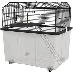 Gabbia per criceti a 2 livelli da 22 pollici, extra profonda con base da 14 pollici, rampa, borraccia, ciotola per cibo, ruote, nera, ideale per gerbilli - Product Image 1