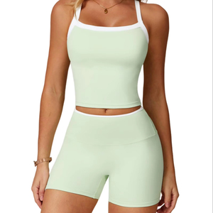 Conjuntos deportivos de dos piezas para mujer, ropa de gimnasio, pantalones cortos de cintura alta que realzan los glúteos, conjuntos deportivos para yoga y actividades físicas. - Product Image 1