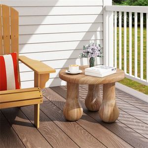 Mesa Auxiliar Redonda de Madera de Caoba Sólida de 24 Pulgadas, Capacidad de 110 Libras, Uso Interior/Exterior, Mesa de Centro Natural - Product Image 3