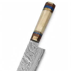 มีดทำครัวเหล็กดามัสกัสลายหยดน้ำ งานแฮนด์เมด ด้ามจับทรงแปดเหลี่ยม - Product Image 5