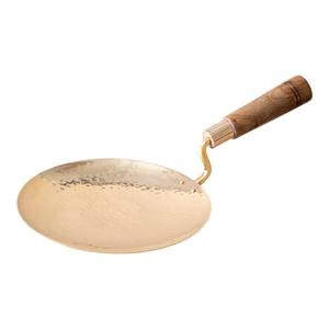 Poêle à roti en laiton et bois pour la cuisson quotidienne ; Conception à fond épais pour une distribution optimale de la chaleur, revêtement antirouille, compatible gaz et induction - Product Image 1