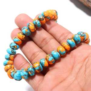 Collier de perles rondes en turquoise huître rare, fait main, en pierres précieuses naturelles, pour la création de bijoux en turquoise huître - Product Image 6