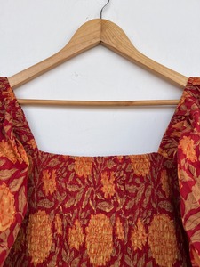 100% Cotton Square Collar Floral Hand Block Print A-Line Maxi <b>Dress</b> <b>Ruffle</b> Sleeves Boho Party Wear for Holiday Celebrations - Product Image 2