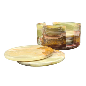 OEM Customise Round Set of 6 Modern Big Slab Onyx <b>Marble</b> <b>Coasters</b> for Kitchen Home Decoration - Product Image 5