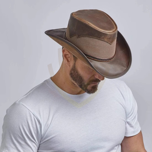 Chapeaux de cowboy en cuir en gros, style vintage personnalisé, chapeaux de cowboy en cuir marron effet vieilli - Product Image 5