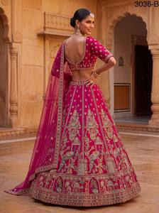 <b>Red</b> Floral Print Embroidered Organza Lehenga Choli with <b>Crop</b> <b>Top</b> and Dupatta Floor-Length A-Line for Bridesmaid 3036-A - Product Image 6