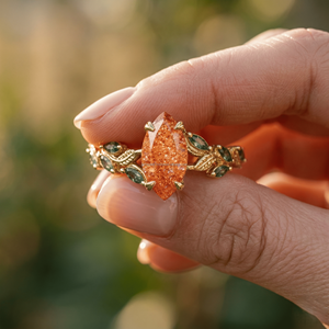 Anillo de Acero Inoxidable con Piedra de Nacimiento de Julio, Chapado en Oro de 18K, Color Naranja Brillante, Cobre, Regalo, Moda, Joyería de Nueva Llegada para Festividades - Product Image 1