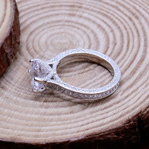 Wholesale 925 Solid Sterling Silver Round <b>Cubic</b> <b>Zirconia</b> Pave Prong Set Solitaire Engagement <b>Ring</b> Fine Jewelry Memoria Jewels - Product Image 2
