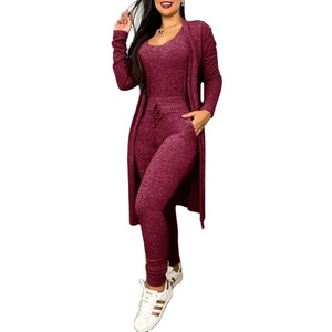 Conjunto de ropa de 3 uds para mujer, cárdigan abierto holgado de manga larga de Color sólido para otoño e invierno, mono ajustado sin mangas - Product Image 6