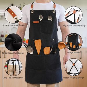 Tablier unisexe noir 2026 en gros, manches courtes, bretelles en toile, pour restaurant, barman, serveur, personnel, couleur et logo personnalisables, OEM - Product Image 4