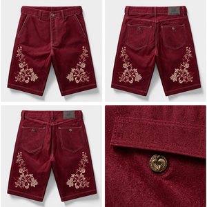 Pantalones Cortos de Gamuza Premium Bordados en Color Borgoña para Hombre, Estilo Personalizado, OEM, ODM - Product Image 4