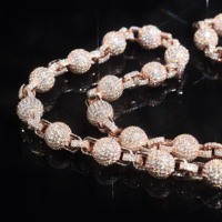 Chaîne de perles style chapelet en moissanite VVS, style hip-hop pour rappeur, en argent massif 925, entièrement sertie de moissanite